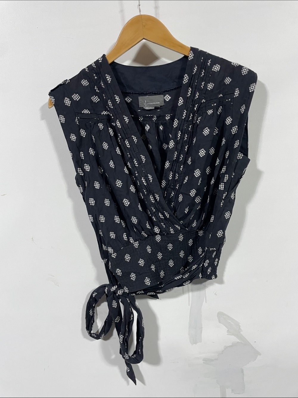 Anthropologie Navy Wrap Camisole with White Dot Print